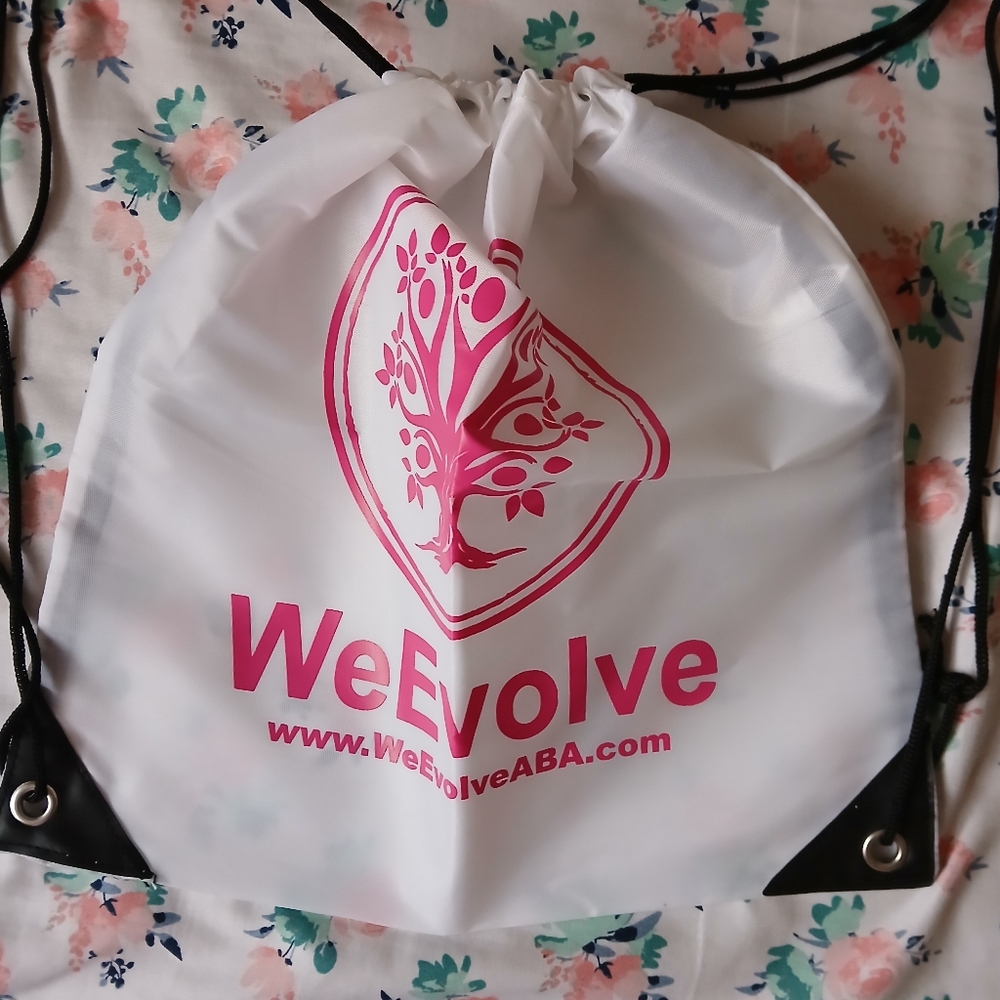 White and Pink Backpack with Drawstring Closure - Picture 2 of 3